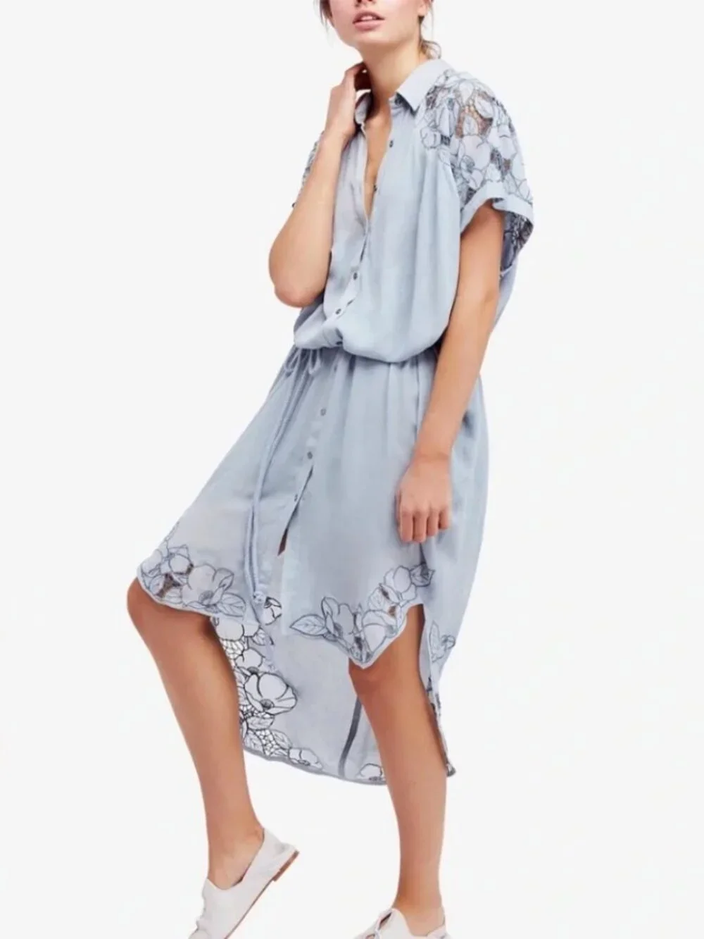 FREE PEOPLE CUT IT OUT EMBROIDERED SHIRT DRESS